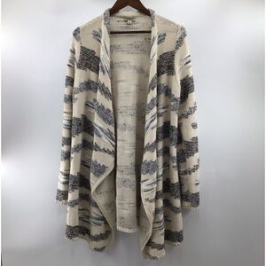 Lucky Brand Cream and Gray Striped Cardigan